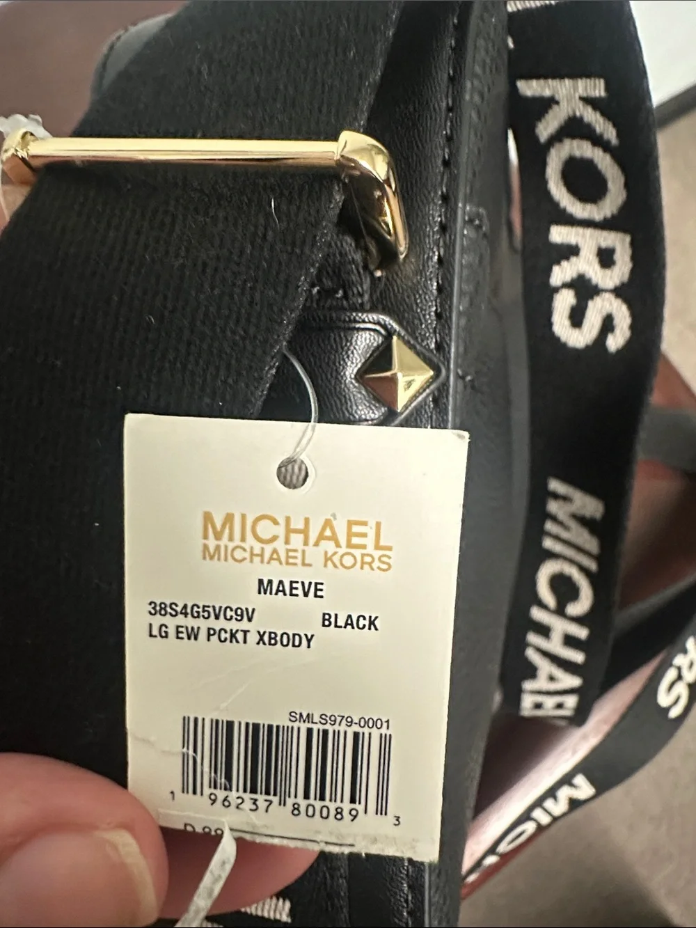 Michael Kors Black Pebbled Leather Messenger Bag with Logo Strap